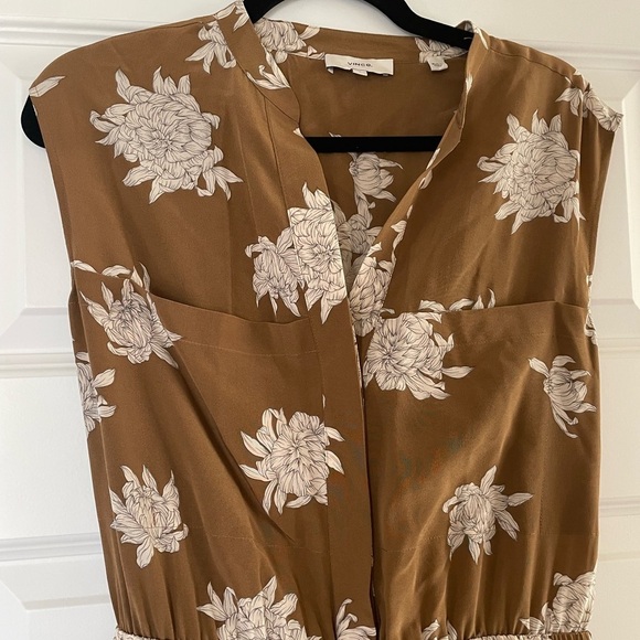 Vince Silk Chrysanthemum Romper/Jumpsuit, Brown/White, Size Small - Picture 6 of 11